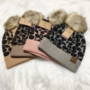 C.C Beanies Fine Leopard Pom Beanie for Adults, Winter Hats, Premium Warm Hats